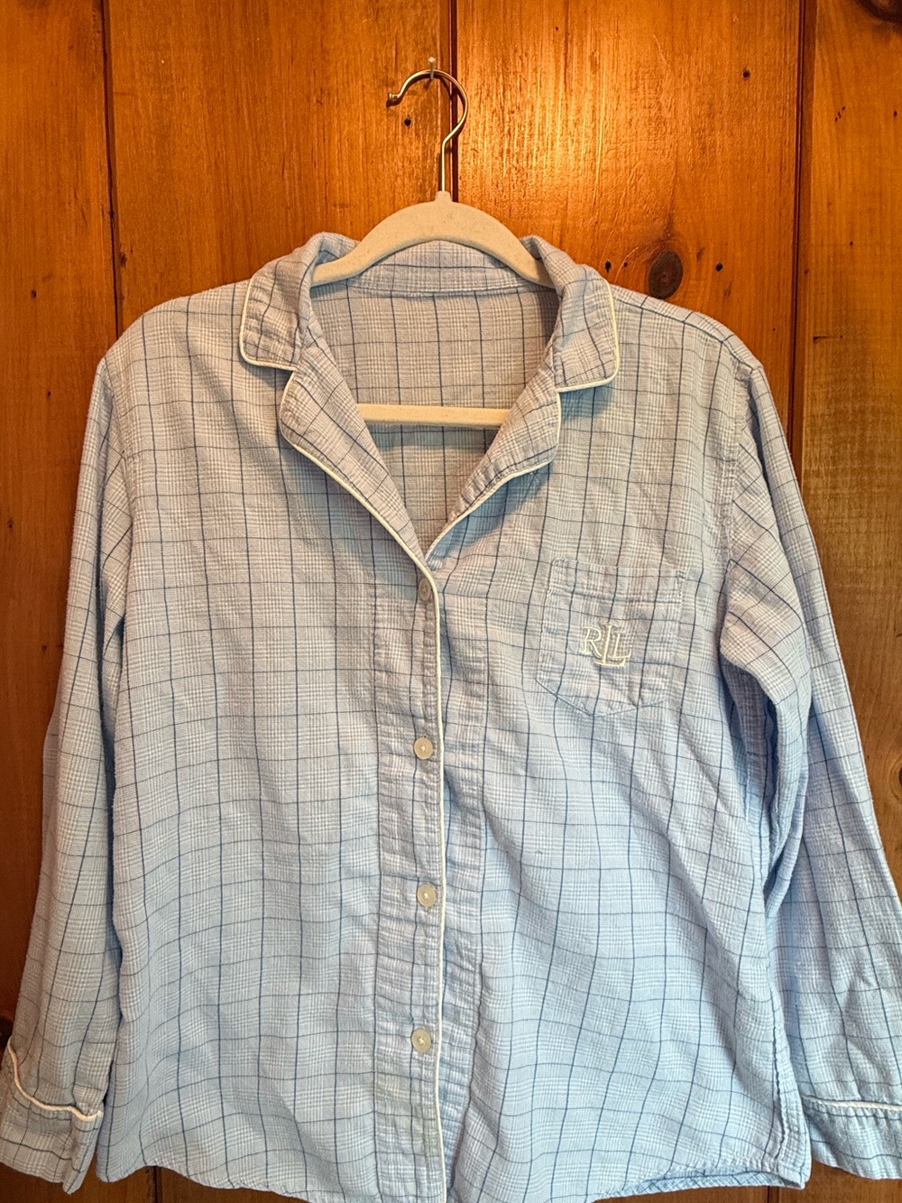 Lauren Ralph Lauren Blue & White Plaid Cotton Pajama Top | Approx. S-M 💙